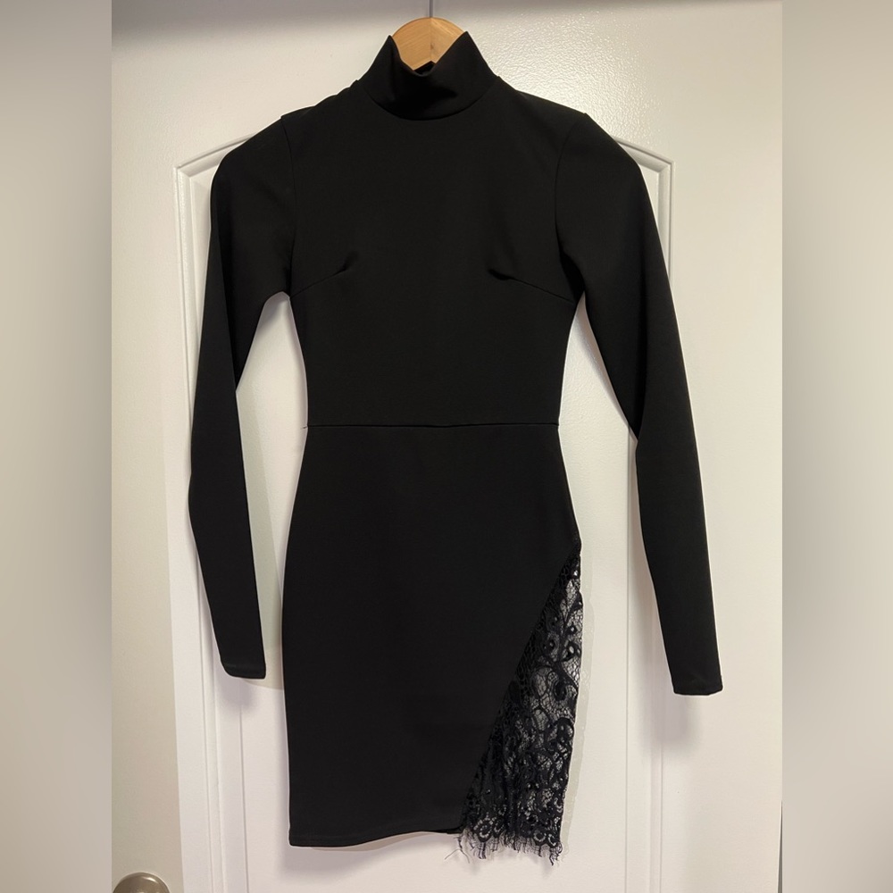 Turtleneck dress with sexy lace leg detail